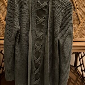 Pinque Olive Green long sleeve Open front Braided back Womens Cardigan Size S